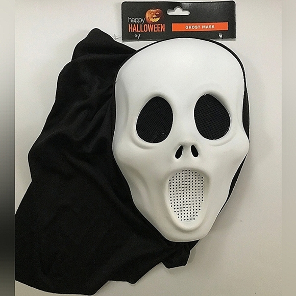 Halloween White Ghost Mask Scream Face Hooded Costume Scary Creepy Cosplay NWT - Picture 1 of 1